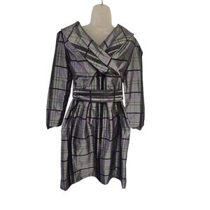 Stacy Adams Womens Silver Purple Plaid Portrait Collar Cocktail Dress Size 6